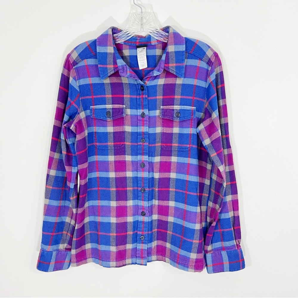 Patagonia Fjord Purple and Blue Plaid Flannel Buttondown Shirt Size 6